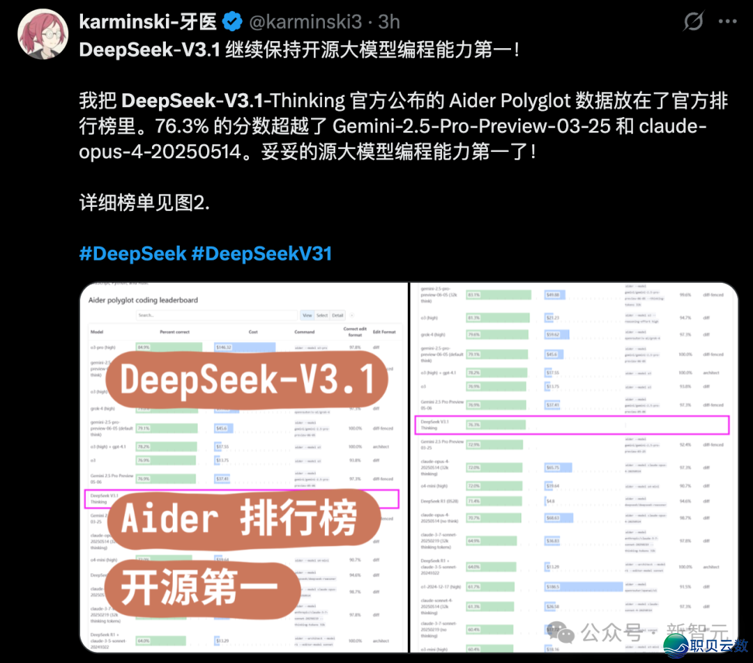 DeepSeek-V3.1震动公布,环球启源编程登顶!R1/V3尾度开体,锻炼质暴删10倍w20.jpg